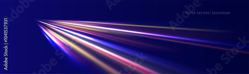 Lines in the shape of a comet against a dark background. Illustration of high speed concept. Motion light effect for banners. Fast speed car. Curved light trail stretched upward.