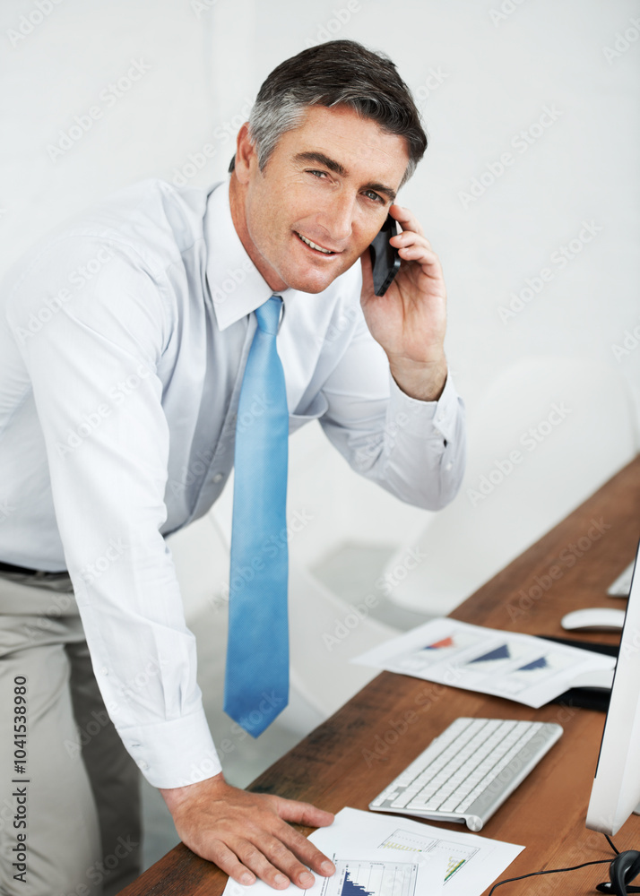 Business man, portrait and phone call for consulting, communication and investment advice with smile. Financial advisor, mature and agency for wealth management, insurance policy and saving strategy Business man, portrait and phone call for consulting, communication and investment advice with smile. Financial advisor, mature and agency for wealth management, insurance policy and saving strategy