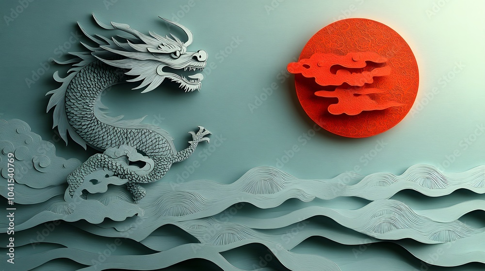 Papercut art of a beautiful Lunar New Year celebration, with red lanterns, dragons, and colorful banners representing the joy of the new year Papercut art of a beautiful Lunar New Year celebration, with red lanterns, dragons, and colorful banners representing the joy of the new year