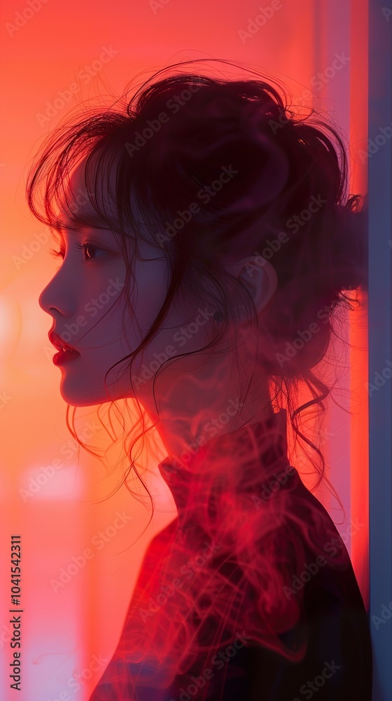 Woman in Red Light: A Portrait of Beauty and Style Woman in Red Light: A Portrait of Beauty and Style