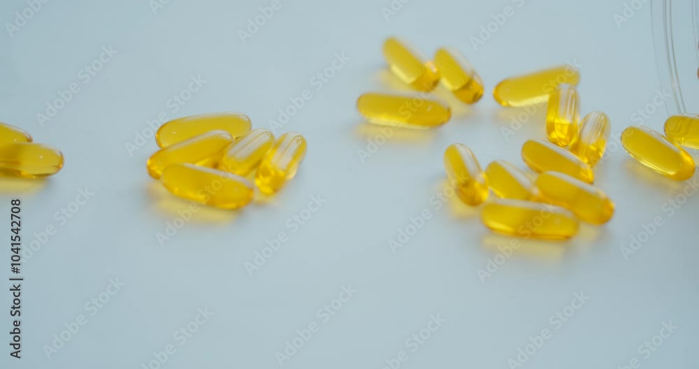 Oil capsules dropped on table. Omega 3 gold fish oil capsules, Vitamins supplements pills omega 3. Cod liver oil medicines on wooden table. Fish oil capsules. Oil capsules dropped on table. Omega 3 gold fish oil capsules, Vitamins supplements pills omega 3. Cod liver oil medicines on wooden table. Fish oil capsules.