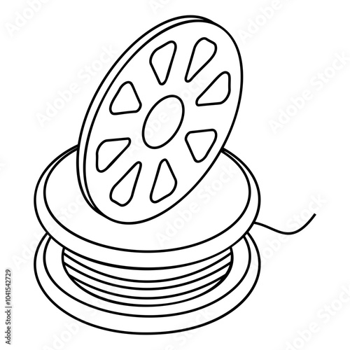 Sewing Machine Bobin isometric outline concept, cylinder or spindle on which yarn  thread wound vector icon, custom tailoring symbol, Made-to-measure clothing sign,Sewist materials stock illustration