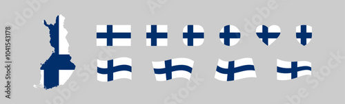 Finland map and flag icon set. National country in Europa symbol. Isolated vector