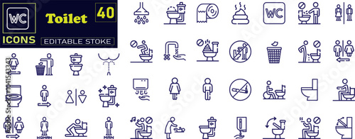 toilet vector icons set, male or female restroom wc .