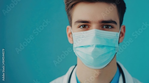 Young doctor in a medical mask taking precautions against flu or coronavirus