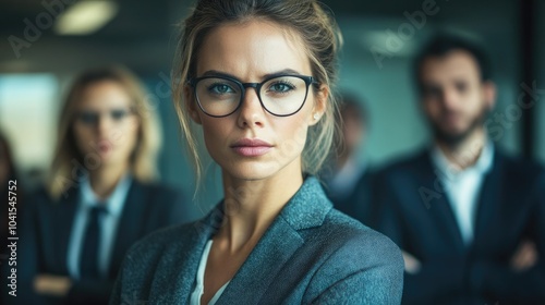 Portrait of a businesswoman leading a team while standing confidently in front of her colleagues during a meeting