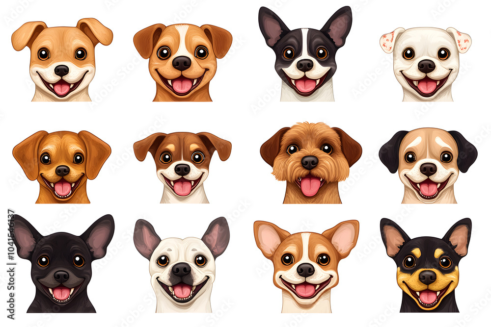 Collection of cartoon style dog faces isolated on white background Collection of cartoon style dog faces isolated on white background