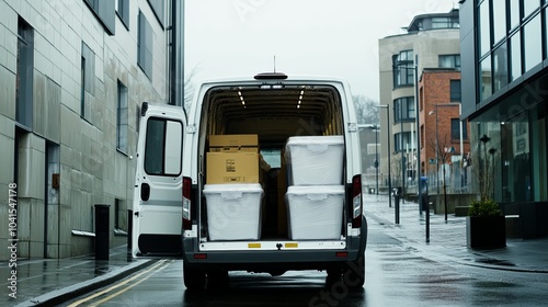 Delivery Van Loaded with Packages on a City Street photo