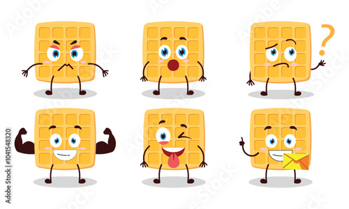 funny waffle cartoon with different expressions character design illustration