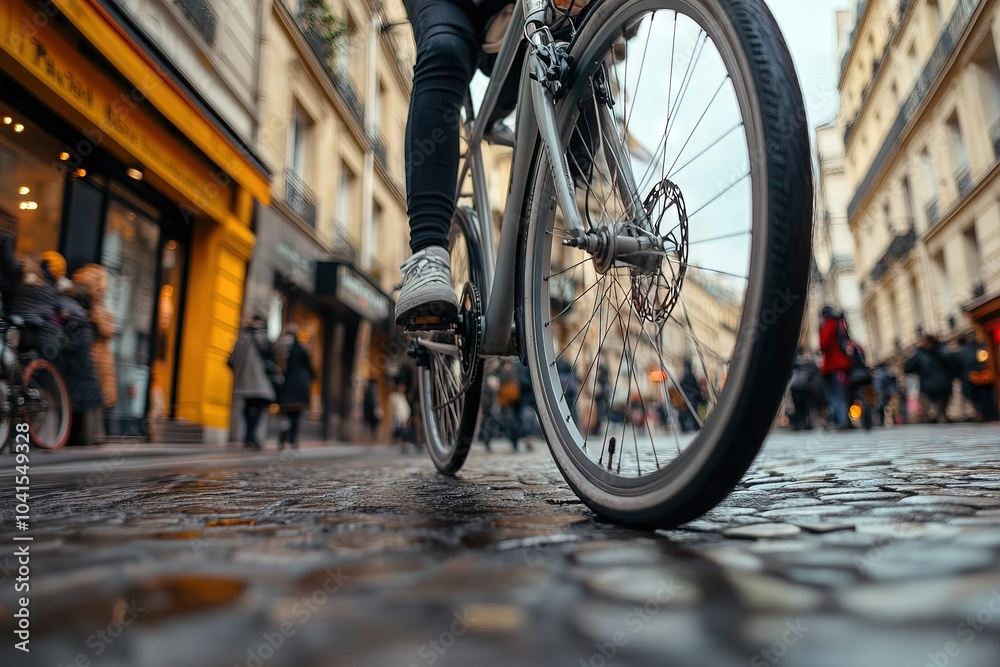 Close-up Foot on pedal of bicycle Active lifestyle Bike sport Generative AI Close-up Foot on pedal of bicycle Active lifestyle Bike sport Generative AI