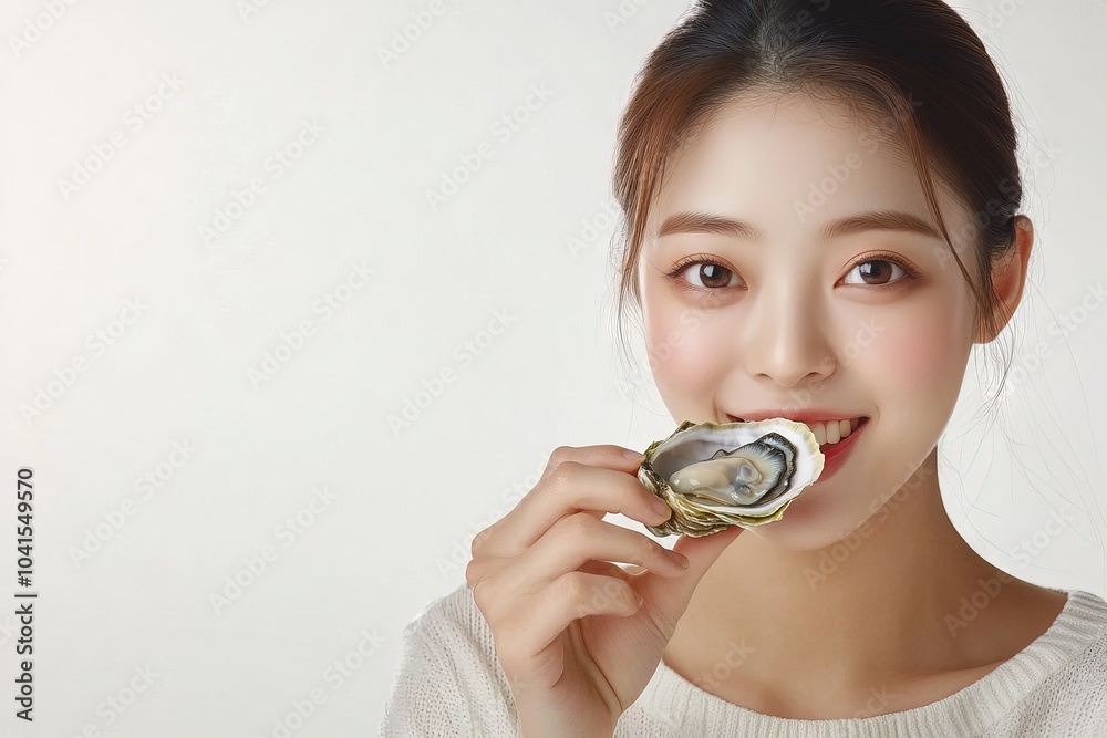 Close-up young asian korea pretty eating big fesh juicy oyster hyper realistic Generative AI Close-up young asian korea pretty eating big fesh juicy oyster hyper realistic Generative AI