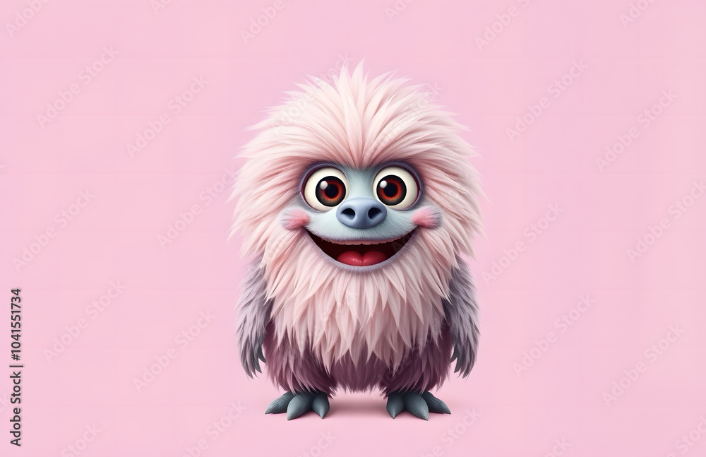 Funny fluffy monster isolated on transparent pink background. Joyful and fluffy little monster. Cute yeti. Halloween character. Funny fluffy monster isolated on transparent pink background. Joyful and fluffy little monster. Cute yeti. Halloween character.