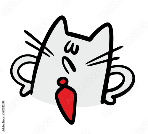 Arrogant cat with  red tie turned away and proudly closed his eyes. Vector illustration cartoon boss is proud and does not listen to anyone. Funny pet. Funny kitten isolated on white.