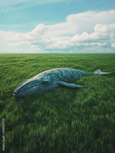 Whale in serene grassy field artistic composition photo