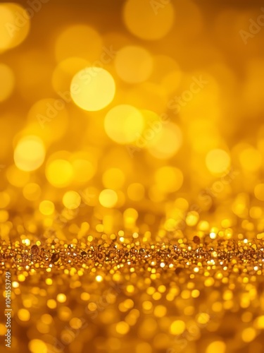 Golden glitter background with bokeh defocused lights and sparkles glitter dust particle Ultra realistic 