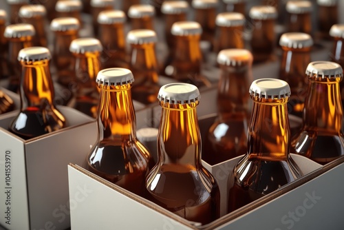 Beer Packaging. Blank White Boxes with Brown Bottles for Advertising Campaign