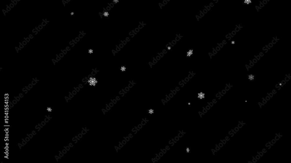 White snowflake particles slowly falling motion graphic, transparent background