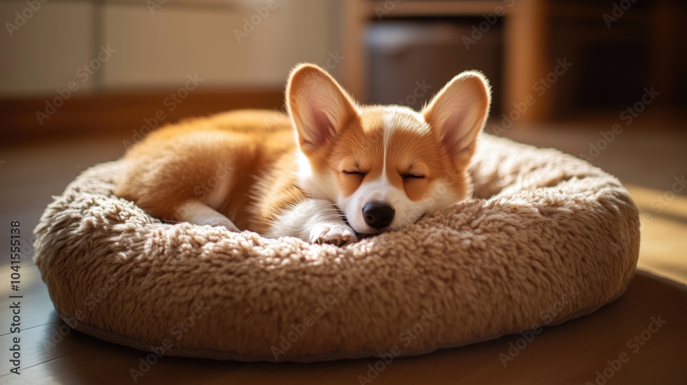 Corgi Puppy Sleeping Peacefully on Pet Bed Corgi Puppy Sleeping Peacefully on Pet Bed