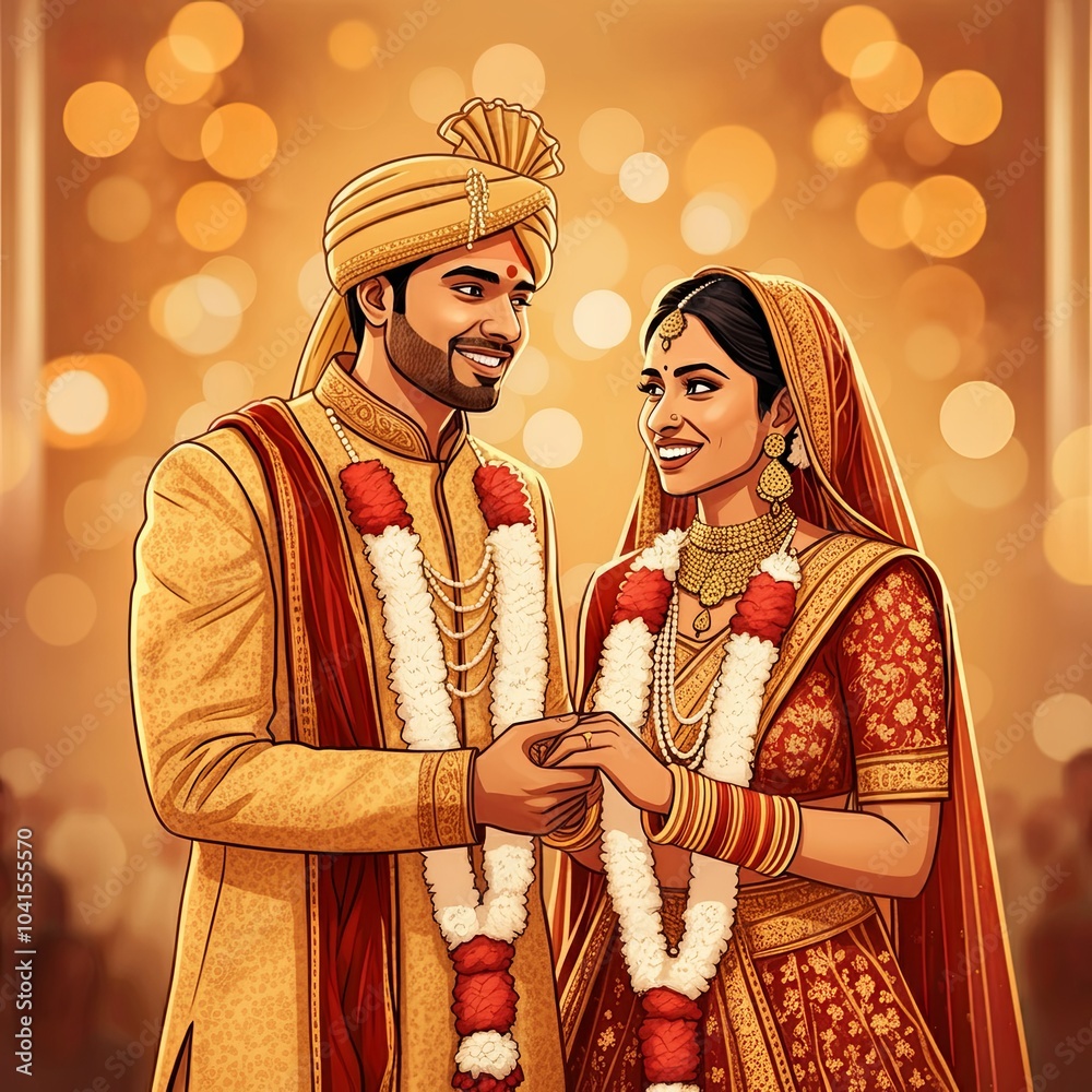 Obraz premium Traditional Indian wedding ceremony with the bride and groom