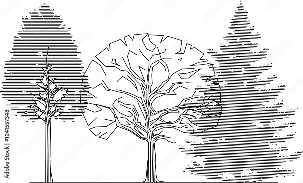 Fototapeta premium illustration design vector sketch image of tree plants in parks and forests for city greening
