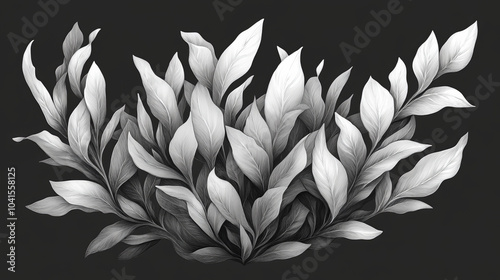 Detailed Sketch of Kelp Laminaria Seaweed, a Colorful Food Plant Engraving