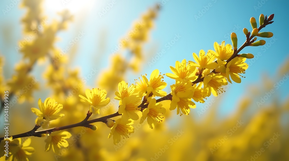 Bright Yellow Ipe Flowers from the Handroanthus Genus Against a Sunny Blue Sky, Featuring Softly Blurred Blooms for a Warm, Natural Backdrop Bright Yellow Ipe Flowers from the Handroanthus Genus Against a Sunny Blue Sky, Featuring Softly Blurred Blooms for a Warm, Natural Backdrop