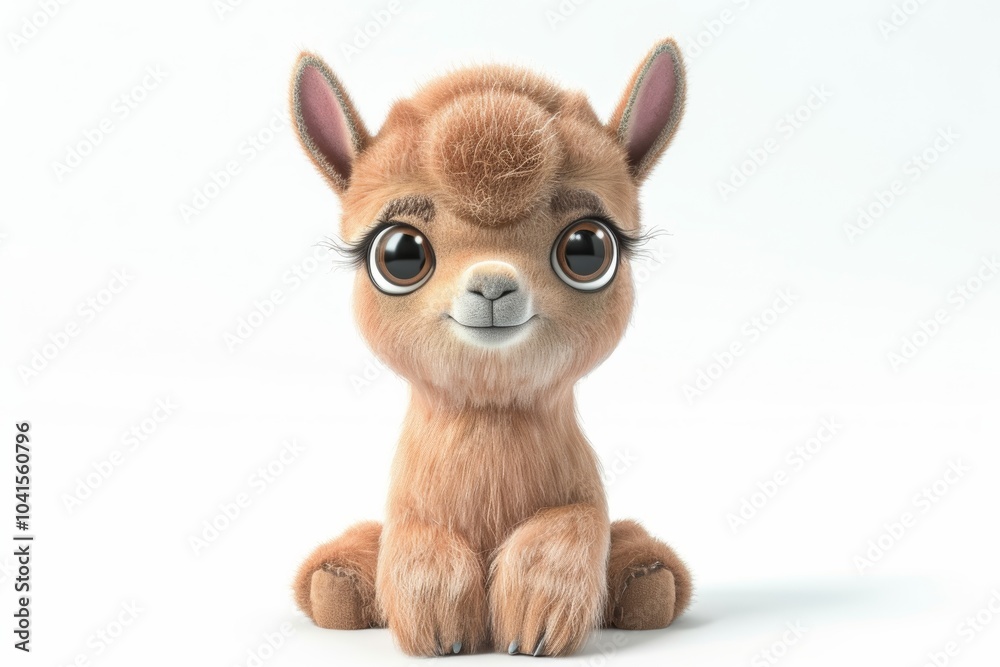 Obraz premium Adorable cartoon alpaca on white background