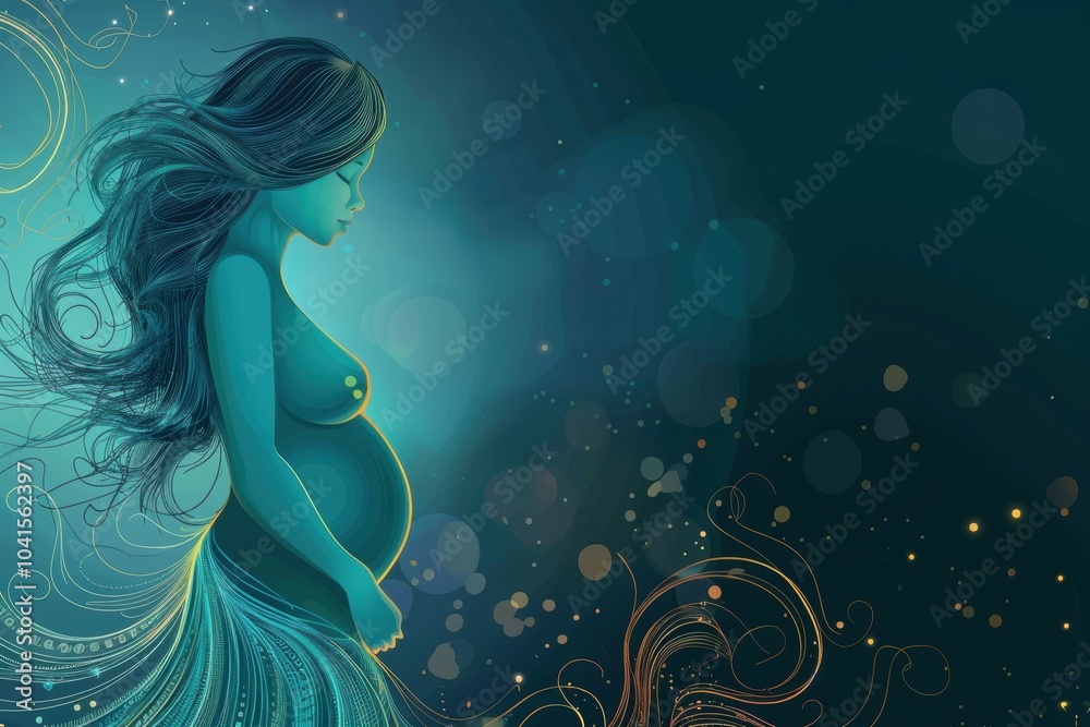 Pregnant woman gently touching her belly. Pregnant woman gently touching her belly.