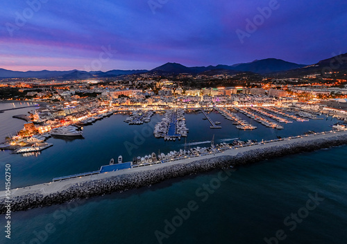 Aerial night shot of Puerto Banús