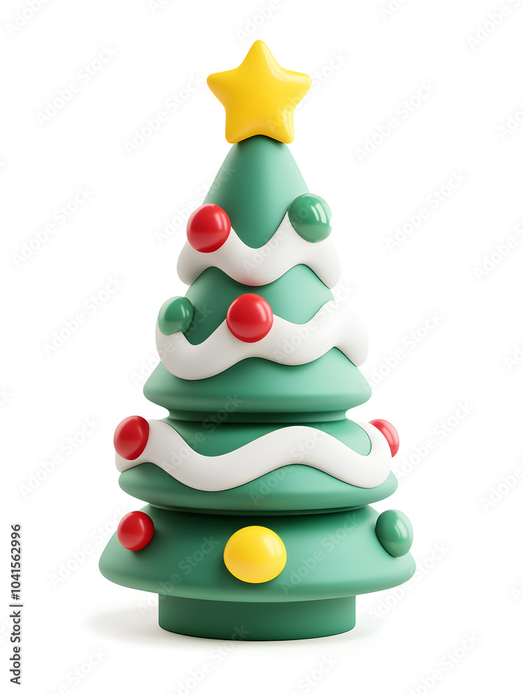Cute 3d model of Christmas fir tree with decoration isolated on white background Cute 3d model of Christmas fir tree with decoration isolated on white background