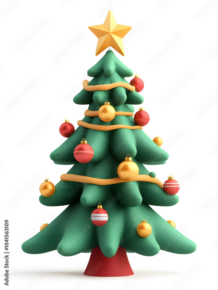 Cute 3d model of Christmas fir tree with decoration isolated on white background Cute 3d model of Christmas fir tree with decoration isolated on white background