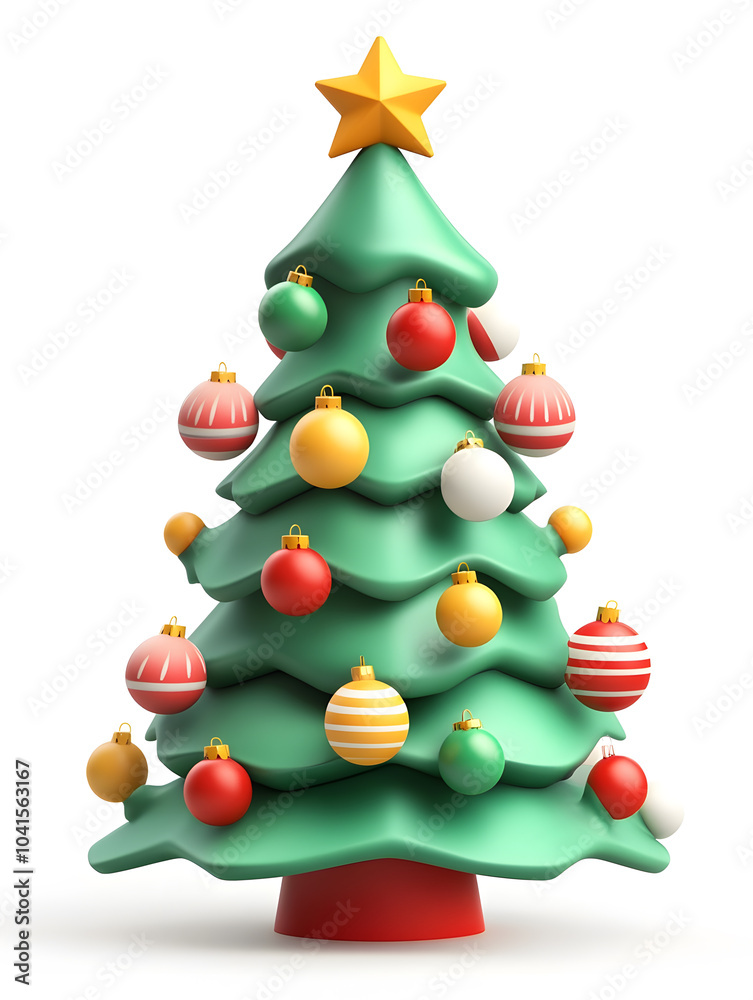 Cute 3d model of Christmas fir tree with decoration isolated on white background Cute 3d model of Christmas fir tree with decoration isolated on white background