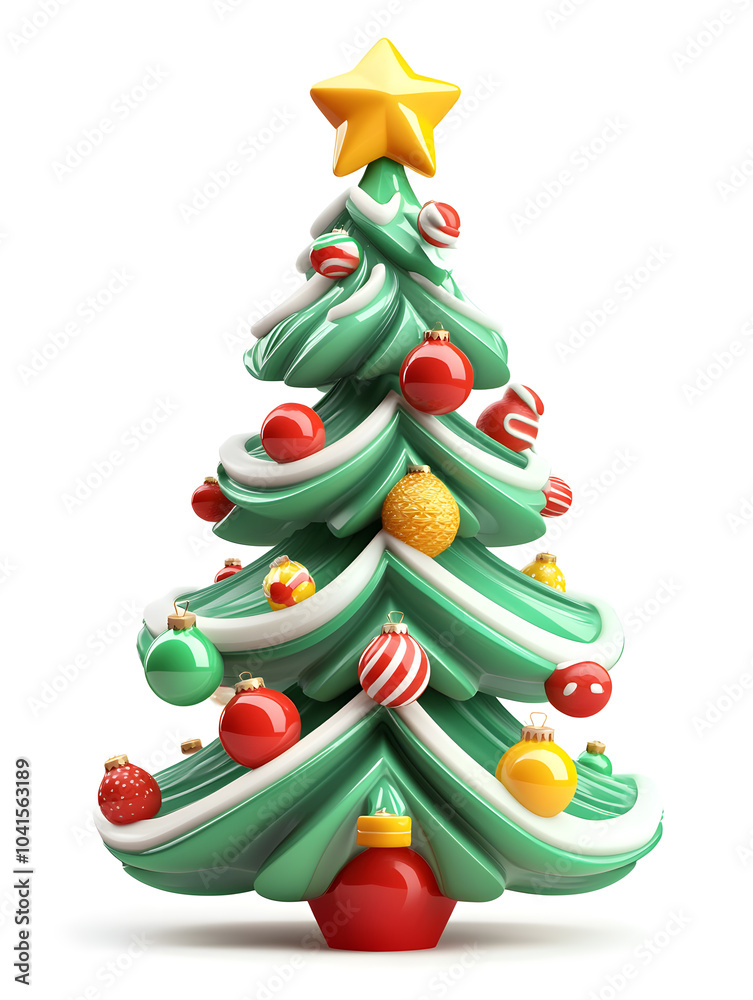 Cute 3d model of Christmas fir tree with decoration isolated on white background Cute 3d model of Christmas fir tree with decoration isolated on white background