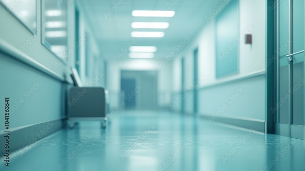 Reception area of a hospital hallway with a blurred background
