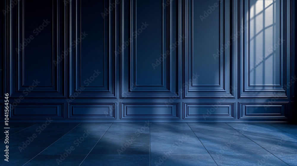Deep navy blue panelled wall background with wide vertical panels and a matte finish giving a bold and sophisticated appearance perfect for modern or industrial interior designs Deep navy blue panelled wall background with wide vertical panels and a matte finish giving a bold and sophisticated appearance perfect for modern or industrial interior designs