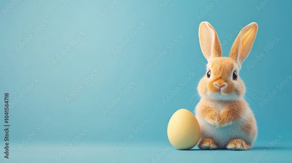 Easter Bunny and Egg Adorable Seasonal Poster for Promotions Featuring a Blue Background and Ample Copy Space Easter Bunny and Egg Adorable Seasonal Poster for Promotions Featuring a Blue Background and Ample Copy Space