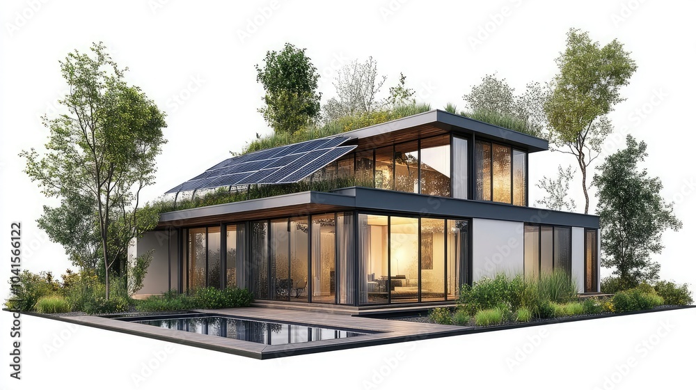 Modern house with solar panels on a transparent background, 3D render Modern house with solar panels on a transparent background, 3D render