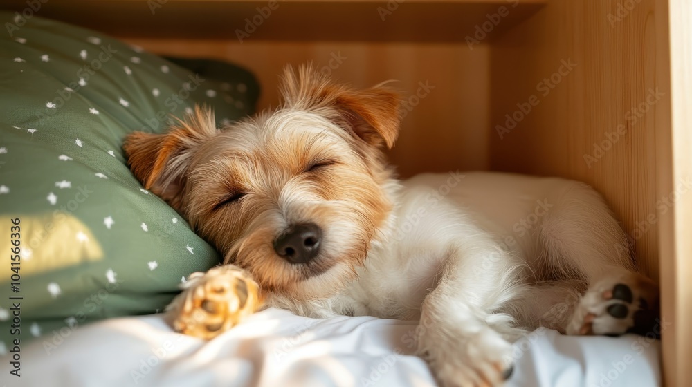 A small dog peacefully sleeps on a pillow, embodying tranquility and comfort in a cozy environment, illustrating restfulness and serene domestic life. A small dog peacefully sleeps on a pillow, embodying tranquility and comfort in a cozy environment, illustrating restfulness and serene domestic life.