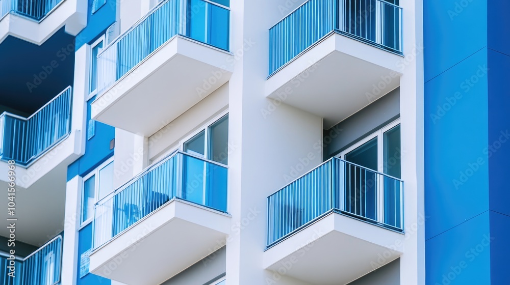 Decorative wall ornament of an apartment building featuring blue and white hues Selective focus High quality image