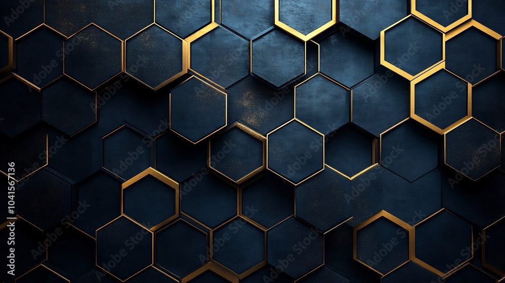 Deep navy blue tech wall with hexagonal grid patterns and metallic shine providing a bold and immersive aesthetic for sophisticated techfocused interiors