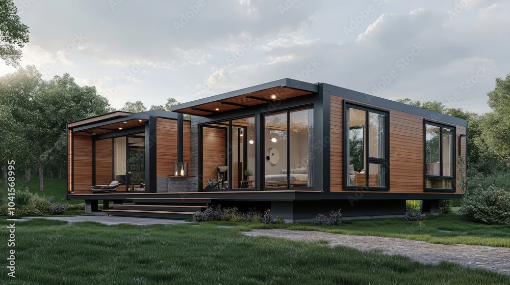 Modular homes with contemporary architecture, 3D render Modular homes with contemporary architecture, 3D render