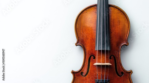 Vintage violin displayed from the front against a white background