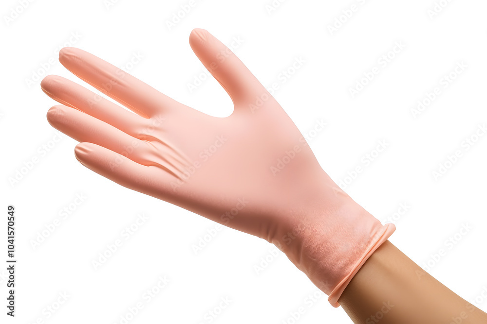 Hand with protective rubber latex glove isolated on white background Hand with protective rubber latex glove isolated on white background