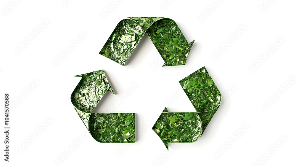 Recycling Symbol with Green Arrows Forming a Triangle on White Background Recycling Symbol with Green Arrows Forming a Triangle on White Background