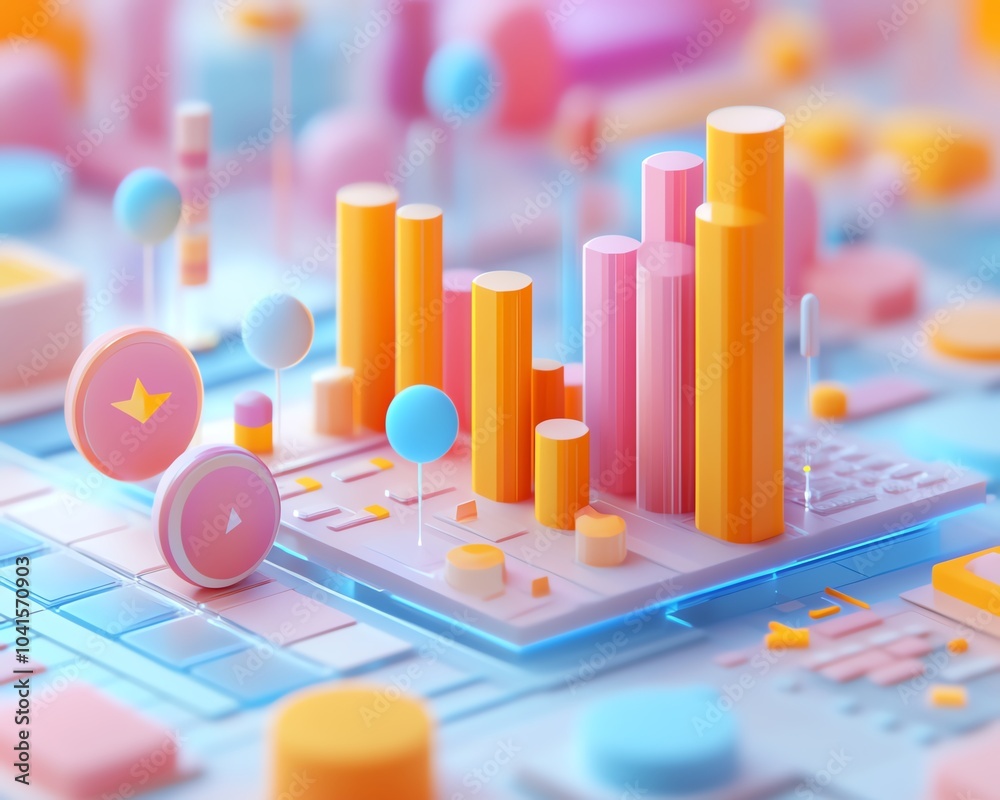 Light background featuring an abstract representation of data analytics, 3D rendering, modern and organized layout, colorful and engaging design Light background featuring an abstract representation of data analytics, 3D rendering, modern and organized layout, colorful and engaging design