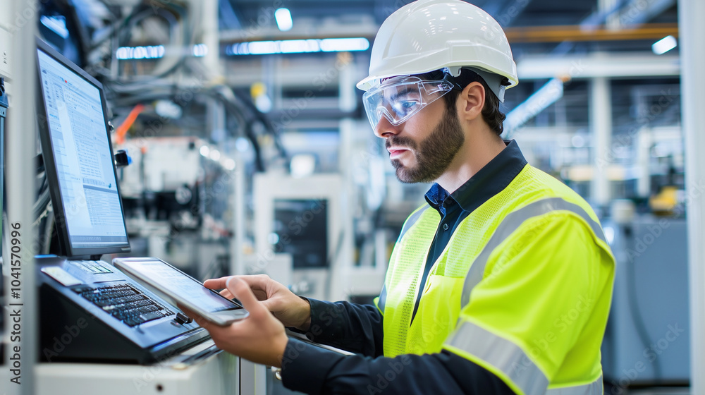 Industrial Engineer Managing Robotic Welding in Automotive Factory Industrial Engineer Managing Robotic Welding in Automotive Factory