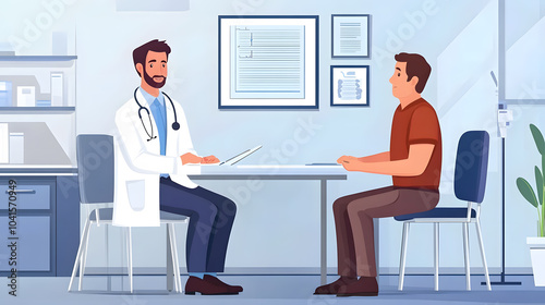 Male doctor consults with a patient in clinic