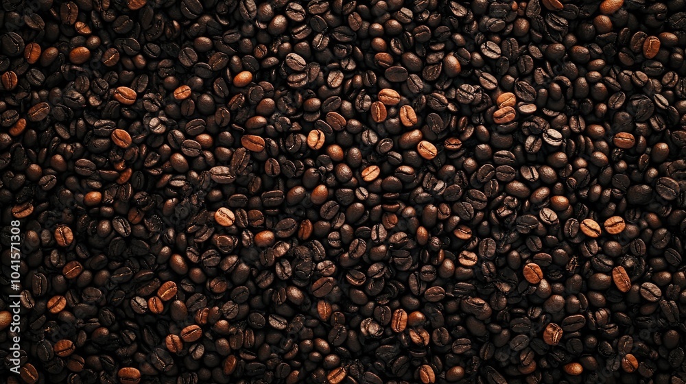 Aerial perspective of a backdrop featuring sections of dark brown coffee beans exuding an inviting aroma