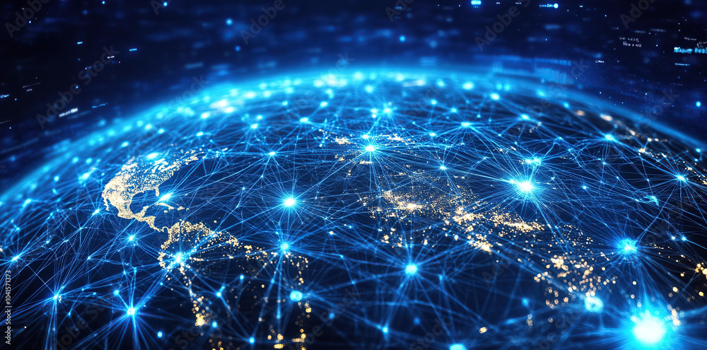 Futuristic Earth with Digital Data Points and Interconnected Networks Futuristic Earth with Digital Data Points and Interconnected Networks