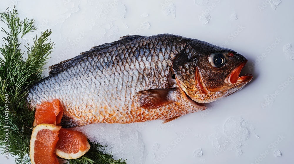 Fresh fish presented on a classic white backdrop